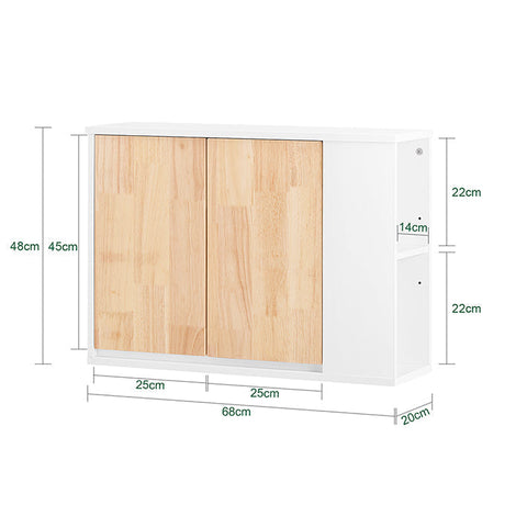 Rootz Wall Mounted Bathroom Cabinet - Storage Unit - Toilet Cabinet - MDF - Rubber Wood - 68cm x 48cm x 20cm