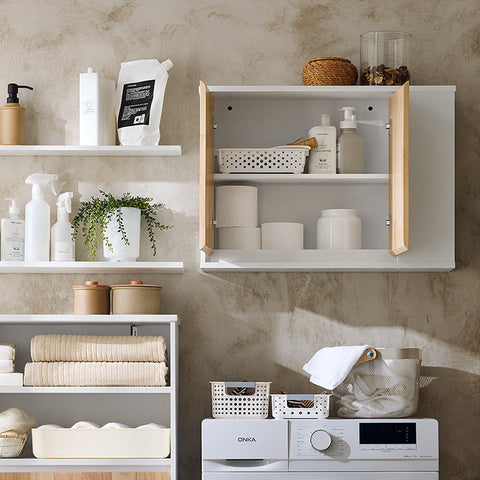 Rootz Wall Mounted Bathroom Cabinet - Storage Unit - Toilet Cabinet - MDF - Rubber Wood - 68cm x 48cm x 20cm