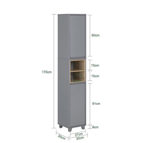 Rootz Tall Bathroom Storage Cabinet - Narrow Cabinet - Slim Storage Unit - Maximizes Space - 30x170x30cm