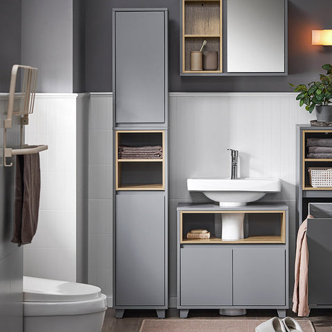Rootz Tall Bathroom Storage Cabinet - Narrow Cabinet - Slim Storage Unit - Maximizes Space - 30x170x30cm