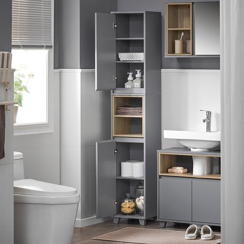 Rootz Tall Bathroom Storage Cabinet - Narrow Cabinet - Slim Storage Unit - Maximizes Space - 30x170x30cm