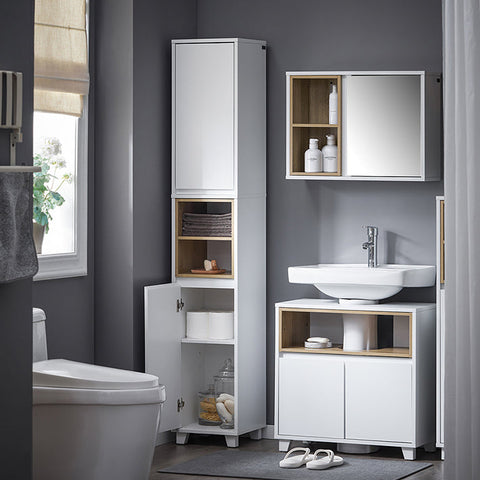 Rootz Tall Bathroom Cabinet - Narrow Storage Unit - Slim Cabinet - Adjustable Shelves - MDF, PB - 30x170x30cm