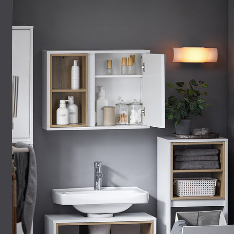 Rootz Wall Closet Mirror Door - Storage Cabinet - Bathroom Organizer - Adjustable Shelves - Compact Design - 60x45x20cm