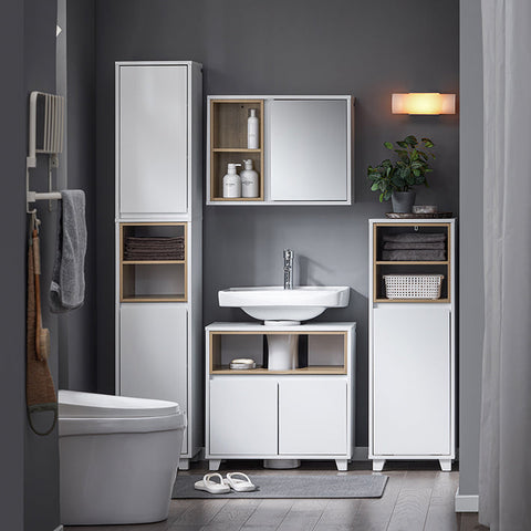 Rootz Wall Closet Mirror Door - Storage Cabinet - Bathroom Organizer - Adjustable Shelves - Compact Design - 60x45x20cm