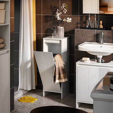 Rootz Laundry Basket Cabinet - Clothes Hamper - Storage Organizer - Space-Saving Design - 30x87x30cm