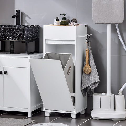 Rootz Bathroom Storage Cabinet - Organizer Shelf - Closet Unit - Removable Laundry Bag - 35x90x30cm - Prevents Rot with Silicone Foot Pads