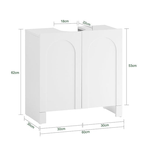 Rootz Sink Cabinet - Vanity Unit - Bathroom Organizer - Expand Storage Space - MDF Material - 60x62x30cm - Silicone Foot Pads to Prevent Rotting