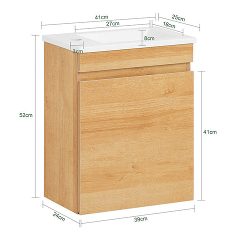 Rootz Narrow Wall-Mounted Sink Cabinet - Bathroom Storage - Compact Vanity - Space-Saving Design - 41x52x24cm