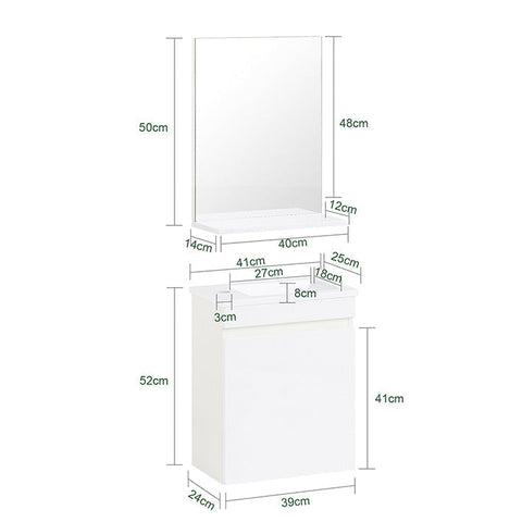 Rootz Bathroom Sink Cabinet Set - Vanity Unit - Wash Basin - Compact Design - 41x52x25cm Cabinet, 40x50x14cm Mirror, 27x18x8cm Basin