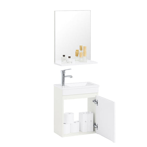 Rootz Bathroom Sink Cabinet Set - Vanity Unit - Wash Basin - Compact Design - 41x52x25cm Cabinet, 40x50x14cm Mirror, 27x18x8cm Basin