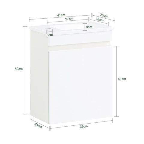 Rootz Narrow Sink Cabinet - Bathroom Cabinet - Wall Hung Cabinet - Space-Saving Design - Scratch-Resistant - 41x52x25cm