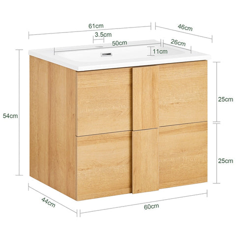 Rootz Narrow Sink Cabinet - Space-Saving Bathroom Storage - Wall-Mounted Vanity - High Resilience - 61x54x46cm
