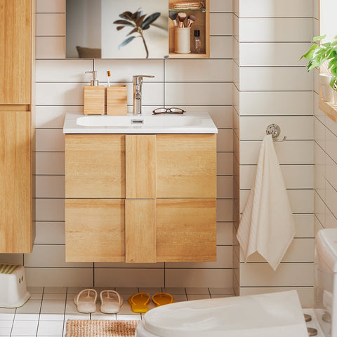 Rootz Narrow Sink Cabinet - Space-Saving Bathroom Storage - Wall-Mounted Vanity - High Resilience - 61x54x46cm