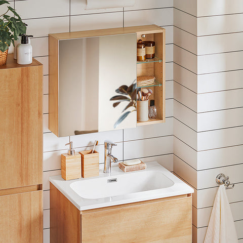 Rootz Wall Closet Mirror Door - Bathroom Cabinet - Storage Unit - Adjustable Shelves - 60x50x15cm