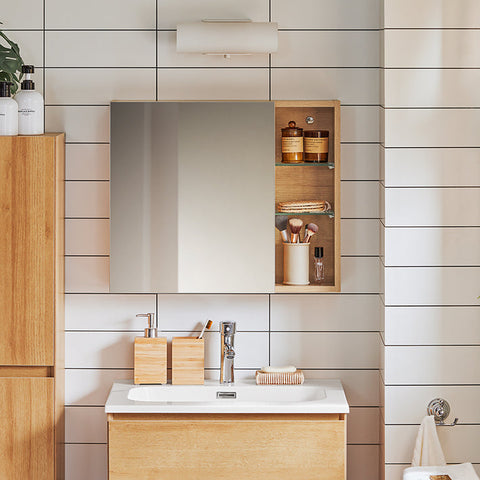 Rootz Wall Closet Mirror Door - Bathroom Cabinet - Storage Unit - Adjustable Shelves - 60x50x15cm