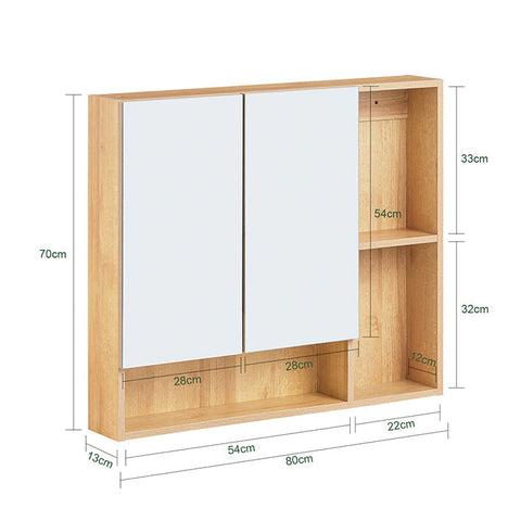 Rootz Wall Cabinet Mirror Door - Wall Storage - Adjustable Shelf - Space-Saving - 80x70x13cm