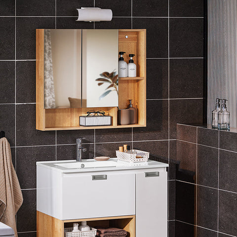 Rootz Wall Cabinet Mirror Door - Wall Storage - Adjustable Shelf - Space-Saving - 80x70x13cm