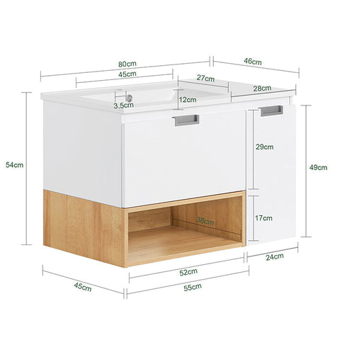 Rootz Wall-Mounted Bathroom Sink Unit - Vanity Cabinet - Space-Saving Saver - Moisture Resistant - 80x54x46cm