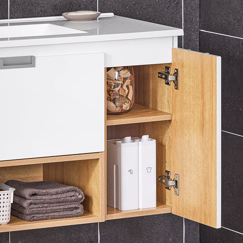 Rootz Wall-Mounted Bathroom Sink Unit - Vanity Cabinet - Space-Saving Saver - Moisture Resistant - 80x54x46cm