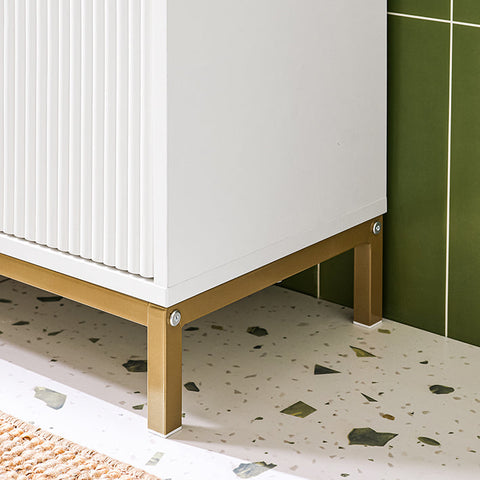 Rootz Sink Unit Cabinet - Bathroom Cabinet - Storage Cupboard - Adjustable Shelf - 60x59x30cm - Classic White with Golden Metal Handles - Modern Design