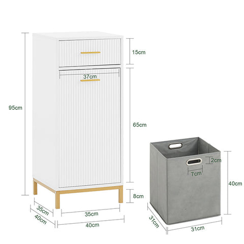 Rootz Hidden Laundry Basket - Concealed Hamper - Removable Bin - Aesthetic Solution - 40x95x40cm