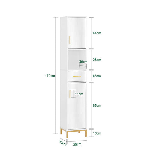 Rootz Tall Cabinet - Bathroom Storage - Slim Organizer - Elegant Design - 30x170x30cm