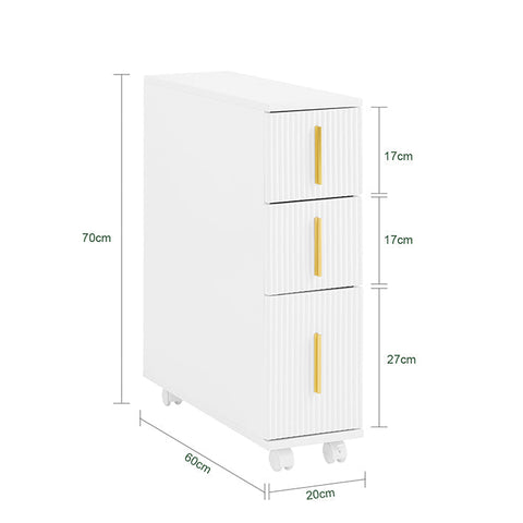 Rootz Niche Rolling Storage Cart - Slim Cart - Mobile Organizer - Space-Saving - 3 Drawers - 20x70x60cm