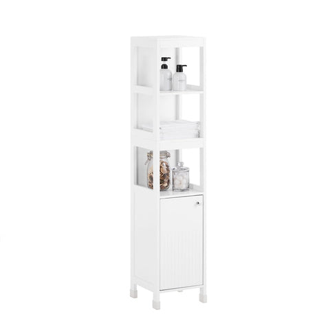 Rootz Tall Bathroom Cabinet - Slim Storage Unit - Narrow Organizer - Adjustable Shelf - 30x144x30cm - MDF E1