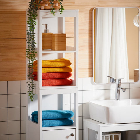 Rootz Tall Bathroom Cabinet - Slim Storage Unit - Narrow Organizer - Adjustable Shelf - 30x144x30cm - MDF E1