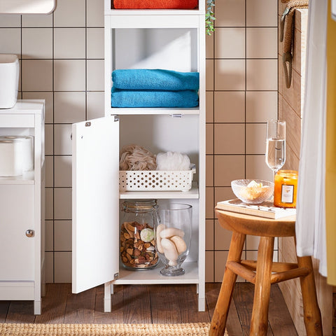 Rootz Tall Bathroom Cabinet - Slim Storage Unit - Narrow Organizer - Adjustable Shelf - 30x144x30cm - MDF E1