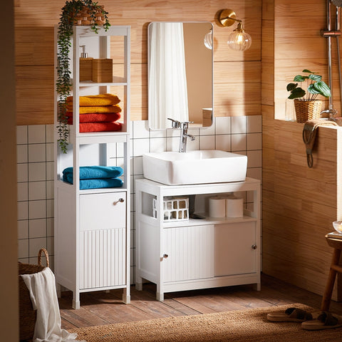 Rootz Tall Bathroom Cabinet - Slim Storage Unit - Narrow Organizer - Adjustable Shelf - 30x144x30cm - MDF E1