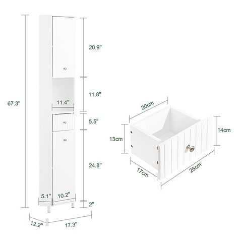 Rootz Tall Bathroom Cabinet - Corner Cabinet - Slim Storage Unit - Space Saving Design - 44cm x 171cm x 31cm