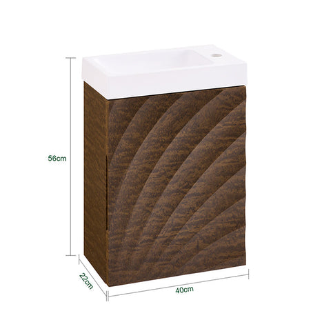 Rootz Narrow Sink Cabinet - Compact Vanity - Slim Bathroom Furniture - Spacious Storage - 40x56x22cm, MDF & Ceramic