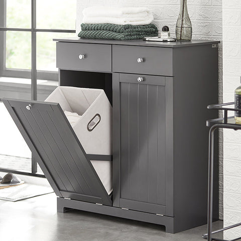 Rootz Linen Cupboard with 2 Laundry Bags - Laundry Collector - Laundry Basket - MDF Construction - Removable Bags - Flexible Storage - 78cm x 91cm x 38cm