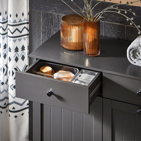 Rootz Linen Cupboard with 2 Laundry Bags - Laundry Collector - Laundry Basket - MDF Construction - Removable Bags - Flexible Storage - 78cm x 91cm x 38cm