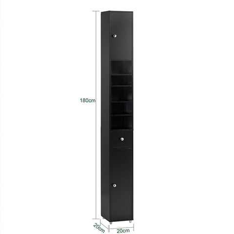 Rootz Tall Bathroom Cabinet - Storage Organizer - Freestanding Shelving Unit - Adjustable Shelves - Tip-Proof - Non-Slip Feet - 20cm x 180cm x 20cm