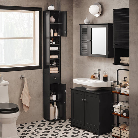 Rootz Tall Bathroom Cabinet - Storage Organizer - Freestanding Shelving Unit - Adjustable Shelves - Tip-Proof - Non-Slip Feet - 20cm x 180cm x 20cm