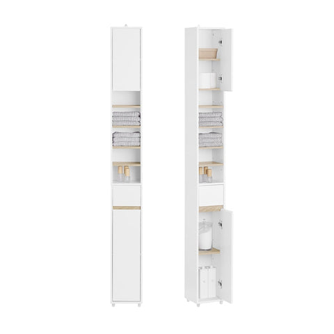 Rootz Tall Bathroom Cabinet - Storage Unit - Organizer - Versatile Storage - 20x180x20cm - MDF E1 Painted - Adjustable Shelves - Secure & Non-Slip