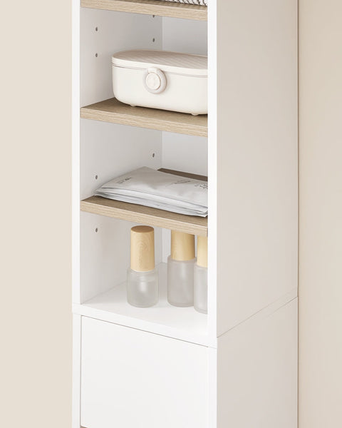 Rootz Tall Bathroom Cabinet - Storage Unit - Organizer - Versatile Storage - 20x180x20cm - MDF E1 Painted - Adjustable Shelves - Secure & Non-Slip
