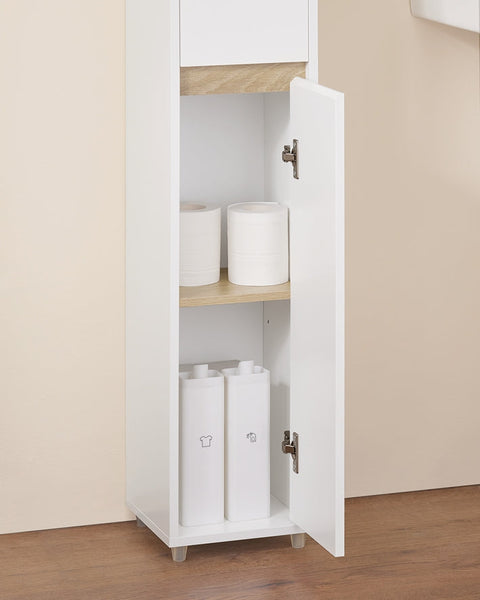 Rootz Tall Bathroom Cabinet - Storage Unit - Organizer - Versatile Storage - 20x180x20cm - MDF E1 Painted - Adjustable Shelves - Secure & Non-Slip