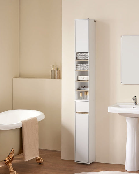 Rootz Tall Bathroom Cabinet - Storage Unit - Organizer - Versatile Storage - 20x180x20cm - MDF E1 Painted - Adjustable Shelves - Secure & Non-Slip