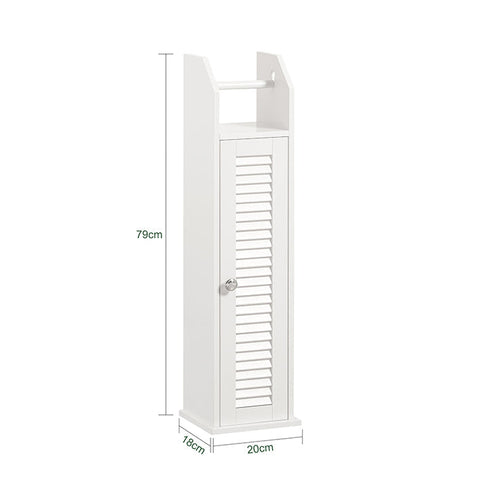 Rootz Narrow Toilet Paper Cabinet - Bathroom Storage - Space Saver - Mold Resistant - Air-Permeable Slatted Door - 20cm x 79cm x 18cm
