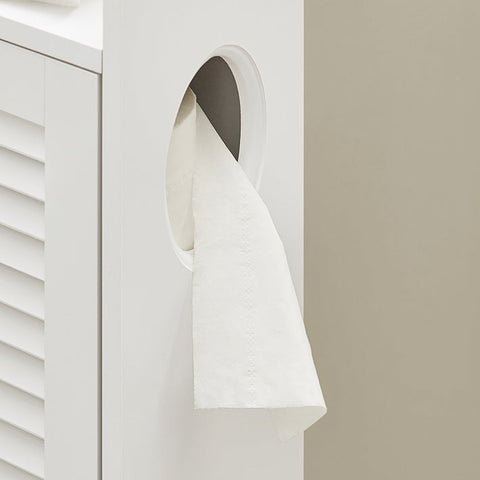 Rootz Narrow Toilet Paper Cabinet - Bathroom Storage - Space Saver - Mold Resistant - Air-Permeable Slatted Door - 20cm x 79cm x 18cm