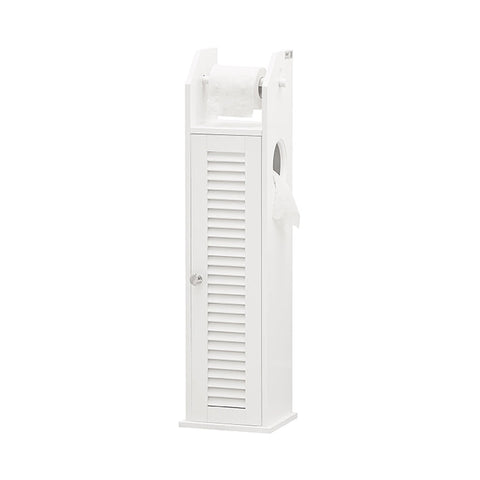 Rootz Narrow Toilet Paper Cabinet - Bathroom Storage - Space Saver - Mold Resistant - Air-Permeable Slatted Door - 20cm x 79cm x 18cm