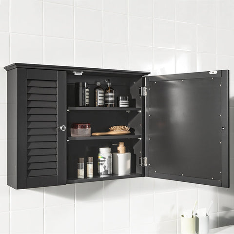 Rootz Bathroom Mirror Cabinet - Wall Cabinet with Mirror Door - Space-Saving Storage - Adjustable Shelves, Mold Prevention, Air Permeable Slats - MDF Construction - 65cm x 49cm x 15cm