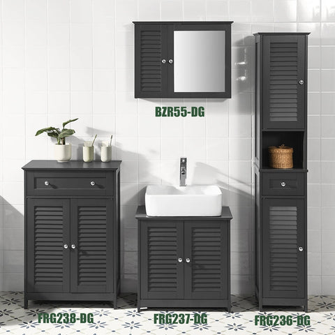 Rootz Bathroom Mirror Cabinet - Wall Cabinet with Mirror Door - Space-Saving Storage - Adjustable Shelves, Mold Prevention, Air Permeable Slats - MDF Construction - 65cm x 49cm x 15cm
