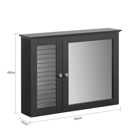 Rootz Bathroom Mirror Cabinet - Wall Cabinet with Mirror Door - Space-Saving Storage - Adjustable Shelves, Mold Prevention, Air Permeable Slats - MDF Construction - 65cm x 49cm x 15cm