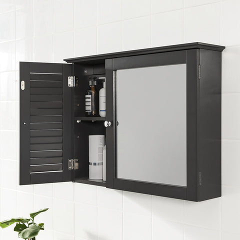 Rootz Bathroom Mirror Cabinet - Wall Cabinet with Mirror Door - Space-Saving Storage - Adjustable Shelves, Mold Prevention, Air Permeable Slats - MDF Construction - 65cm x 49cm x 15cm