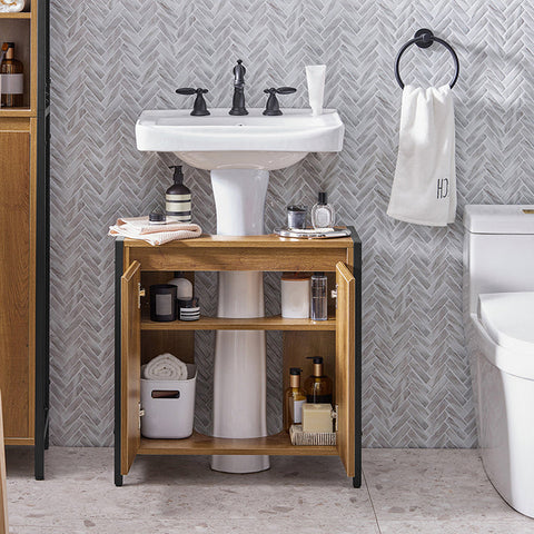 Rootz Modern Sink Base Cabinet - Bathroom Cabinet - Under Sink Storage - Adjustable Feet - Siphon Cut-Out - Spacious Storage - 60cm x 60cm x 30cm