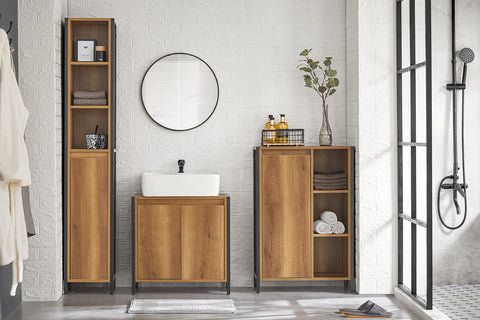Rootz Modern Sink Base Cabinet - Bathroom Cabinet - Under Sink Storage - Adjustable Feet - Siphon Cut-Out - Spacious Storage - 60cm x 60cm x 30cm